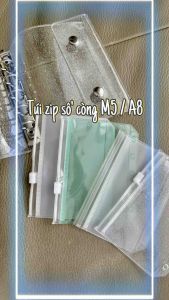 Túi zip / bìa đựng dùng cho sổ còng Planner A8 / M5 5 lỗ nhựa dẻo
