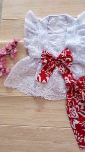 Setelan Kebaya Anak Bayi 7 Bulan Kutubaru Merah Putih Brukat Batik Kemerdekaan Free Bando