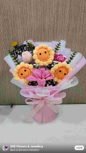 Crochet Flowers Sunflower Lily Tulip Rose Flower Bouquet ROM/Wedding/Engagement/Anniversary/Birthday/Graduation/NS POP/Hari Raya/Diwali/Mothers Day/Fathers Day/Valentine