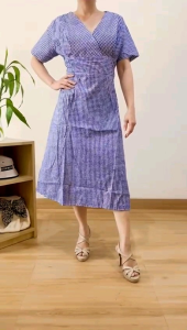 ECLAIRE 039 Dress Midi Vneck Shortsleeves Kotak Square Gingham Kasual Casual Kerja Santai Noura