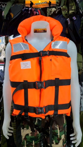 เสื้อชูชีพคอปก เสื้อชูชีพกู้ชีพกู้ภัย ติดแถบสะท้อนแสง ตัวล็อกหนา ทนแรงดึง100Kg.รองรับน้ำหนัก29-120Kg.