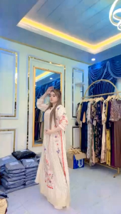 Gamis hindi anjeli cream brokat bawah