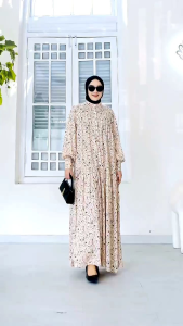 DINARA MAXY RAYON VISCONE PREMIUM BY PINKAN / GAMIS SUSUN MOTIF BUNGA KECIL CANTIK