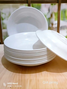 3pcs piring makan bulat polos melamine 9inc model cekung gratis 1 sendok