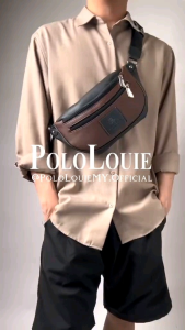 Original Polo Louie Men Smooth Leather Waist Bag New Style Zipper Crossbody Bag Chest Bag Sling Bag Lelaki Leather
