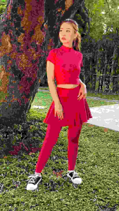 Setelan Baju Olahraga Wanita Crop Top Sport Atasan Tangan Pendek Turtle Neck Legging Rok Wanita