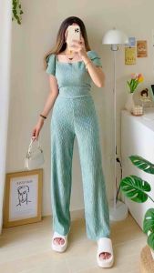 E♡ CHARISSE JUMPSUIT 2WAY OFF SHOULDER BARK CREPE FABRIC WOMEN FEMALE