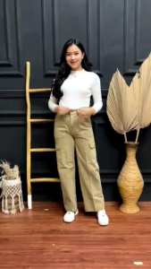 Celana Kulot Cargo Jeans & Highwaist Long Pants Wanita
