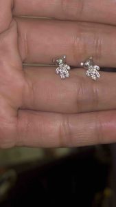 ต่างหูสตั๊ดรูปหมีเท็ดดี้สีเงิน(ราคา1คู่) ประดับคริสตัล CZ ขนาดเล็ก 1.1 มม. สำหรับผู้หญิงและเด็ก