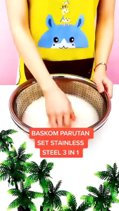 BASKOM PARUTAN STAINLESS SET 3 IN 1 - PARUTAN SERBAGUNA PENGIRIS SAYURAN BUAH SARINGAN MULTIFUNGSI