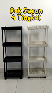 Rak Plastik Serbaguna 4 Susun Square 4 Roda | Trolly Rack Perlengkapan Bayi | Kamar Mandi | Tempat Snack Rak Dorong