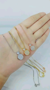 Kalung Rantai Italia Kaca & Liontin Tusuk Bulat Mata Putih: Perak Asli Silver 925 Lapis Emas