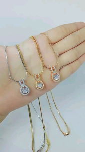 Kalung Rantai Kasandra Flexi & Liontin Oval Tusuk Mata Putih Tears