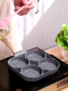 Japanese Teflon Wajan Telur Omelet Ceplok 4 lubang Anti Lengket Gagang Kayu Frying Pan Kitchenware