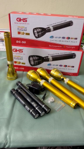 DC-70 DC-80 DC-90 DC-100 Gold Flashlights with White Bands and Black Buttons