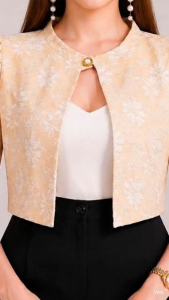 SE - MARA CLARA ELEGANT Embossed Modern Filipiniana Bolero Fashion Top for Women with Button