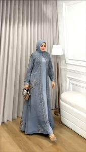 Gamis Fiola Premium Ori Mudra – Chiffon Ceruty Signature LD 110 PJ 140 Jumbo Syari Elegan