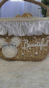 กระเป๋าสานผักตบชวา ขนาด ปากกว้าง 8 นิ้ว