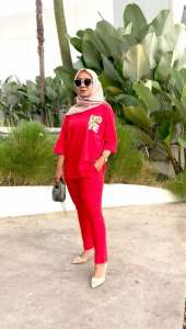 Mokuma-Setelan Celana Wanita Oversize Terbaru 2024 Pinixxo Warna Merah Pekat