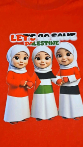 Baju Kaos Lengan Panjang Oblong Anak Perempuan Atasan Cewek Usia 1-13 Tahun Motif SAVE PALESTIN
