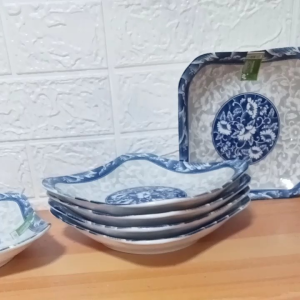 SET FOR 6 PIECES CERAMIC ORIENTAL BLUES SQUARE SOPLATE SIZE 7.5 INCHES