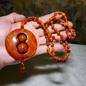 59mm The Warring States Sardonyx (Zhanguo Red Agate) "8" shape pendant with same material 6mm handmade necklace战国红 "8"字形吊坠连战国红6厘米珠子手编项链 #6