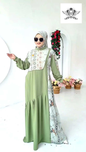 DS OLSHOP1 Himalaya Dress Gamis Set Hijab Terbaru Crinkle Airflow Mix Ceruti Motif Elegan