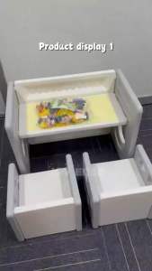 JOYEASE Grey Kids Study Table With 2 Chairs - Learning Playing Dining Drawing