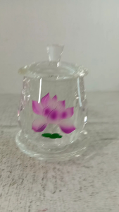 ถ้วยน้ำงานแก้วดอกบัวชมพูขนาด6*6*8.5ซม.