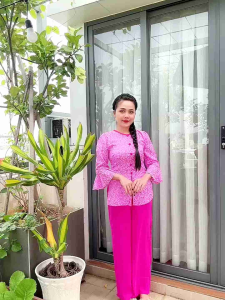 Bộ Pháp Phục / Bà Ba Cách Tân Phối viền / Tay Xoè nét độc đáo của vải Gấm 2DA Cao Cấp/ Bộ Lam Đi Chùa ( Nguyên Bộ Áo + Quần Lụa Nhật )