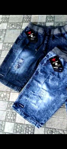 {PRODUK TERBARU} Celana Rip Jeans Motif Sobek jeans pendek rib denim motif robek navy blue Ripped motif Big Size 27-44