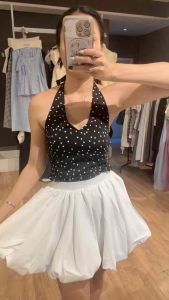 G8 กระโปรงทรงบอลลูนสีขาวมีซับในอย่างดี