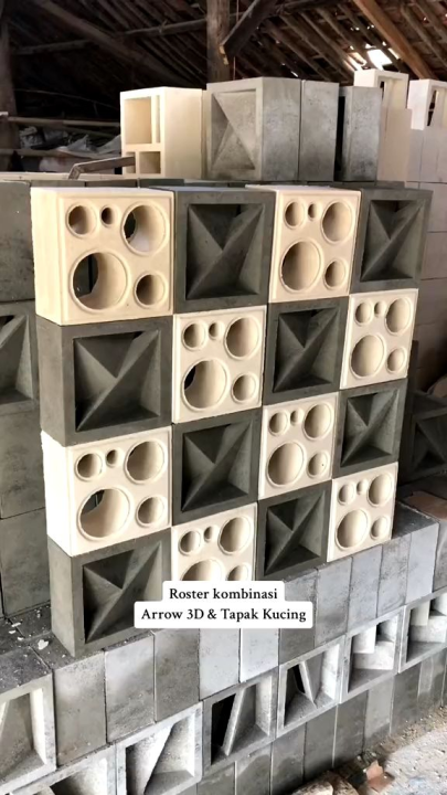 Roster beton varian Motif kombinasi Warna abu putih merah/Lubang angin Hiasan dinding Dekorasi rumah