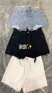 LUCRETIA - 342 Celana jeans pendek wanita korean style import | Hotpants ripped two button termurah