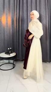 [VINA DRESS SPESIAL BURGUNDY] Gamis Satin Premium Wanita Kondangan Muslim Rok Duyung Viral Lebaran Mewah Terbaru