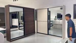 bilik furniture -Wardrobes Anti-Jump Sliding Door 1Door Full Mirror ~ Saiz 6x8 dan 8x8 -Cabinets