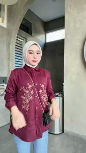 Monic Blouse Bordir Aesthetic Rayon Twill Cantik Polos Kemaja Embroidery Baju Wanita Muslimah