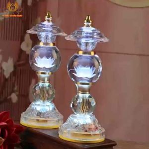 CẶP 2 CÂY ĐÈN LED HOA SEN PHA LÊ THỜ CÚNG TRANG TRÍ