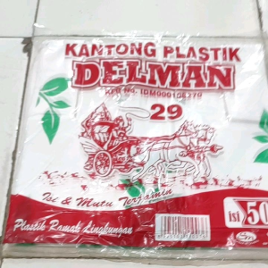 Kantong Plastik kresek Delman Uk 29 Putih Susu Ramah Lingkungan isi 50 Lembar