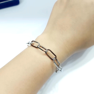 Gelang Perak Asli Silver 925 Lapis Emas Putih & Rantai Paperclip - Gelang Anti Karat