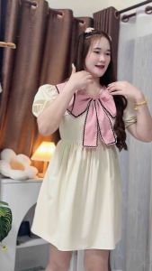Dress คอบัวโบว์หน้าใหญ่แขนพอง ( vp-คอบัวโบว์ ) 🧸🍒