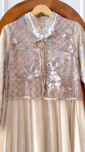 Dress Franissa - ceruty full furing plisket depan mix rompi tile bordir premium ( menyatu ) Ld 104 pb 135