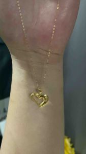 PAWNABLE 18K Saudi Gold Fine Tauco Chain(thin)with 18K Curved Heart Pendant(Open back)✨