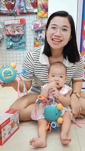 Đồ Chơi Giáo Dục Đầu Đời Montessori - Con Cua Rút Dây Silicone Luyện Trí Thông Minh Vận Động Tinh Cho Bé