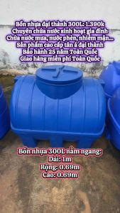 Bồn nhựa 300 lít ngang tân á đại thành chứa nước sinh hoạt giao hàng miễn phí Toàn Quốc