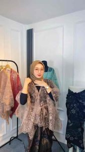 { MEWAH } Kebaya Wanita Modern Outer Brokat Tille Premium 3in1 lengkap plus inner