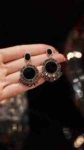 (Bebas beli 2 dapat bonus) H-Girl888 COD A134 Anting modis jarum perak hitam kristal cakep titanium Korea anti karat anti luntur