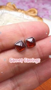 Subang Kristal Natural Crystal Garnet Earrings 925 Silver Pin天然水晶石榴石耳钉唐塔款纯银耳针