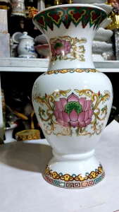 Lọ hoa sứ sen hồng cao cấp/Bình hoa thờ cúng size lớn 30 cm