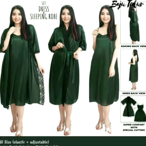 Baju tidur wanita dewasa piyama kimono set dress panjang satin glossy pakaian tidur busana wanita